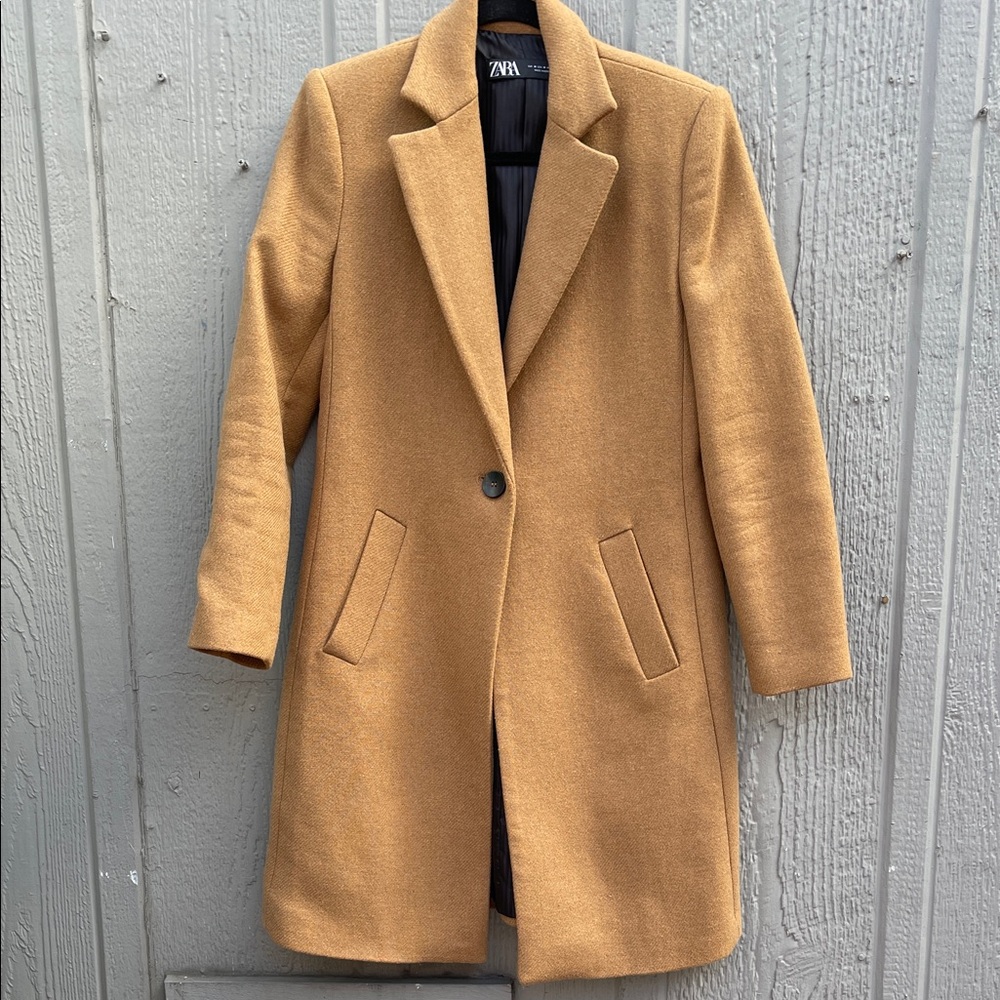 Zara Women's Camel Wool Blend Trench Coat Size: M - Picture 2 of 11